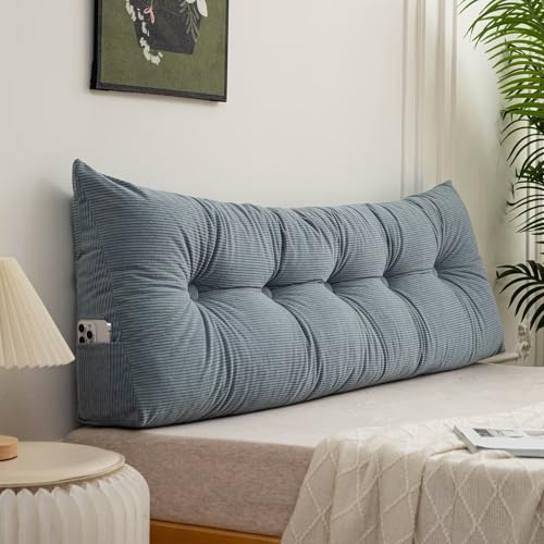 Triangular Headboard Wedge Pillow Full Dusty Blue Bed Headboard Pillow Wedge Gap Filler Triangle Back Cushion Lumbar Positioning Upholstered 47 * 4.7 * 15.7in - color: Dusty Blue, size: Full ：47in*4.7in*15.7in