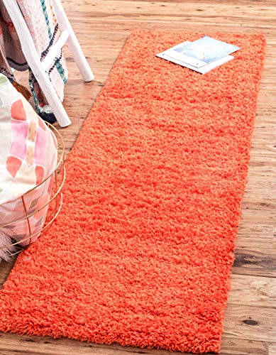 Unique Loom Solid Shag Collection Area Rug (2' 2" x 6' 5" Runner, Tiger Orange) - color: Tiger Orange, size: 2'2" x 6'5" (Rectangular)