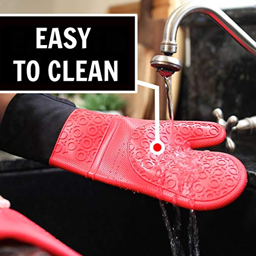 Homwe Silicone Oven Mitts and Potholders (4-Piece Sets) Heavy Duty Cooking Gloves, Kitchen Counter Safe Trivet Mats | Advanced Heat Resistant, Non-Slip Textured Grip Pot Holders(Red) - color: Canyon Red, size: 4-Piece Oven Mitts & Trivets Set
