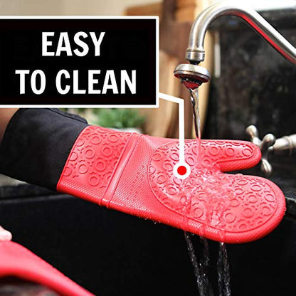 Homwe Silicone Oven Mitts and Potholders (4-Piece Sets) Heavy Duty Cooking Gloves, Kitchen Counter Safe Trivet Mats | Advanced Heat Resistant, Non-Slip Textured Grip Pot Holders(Red) - color: Canyon Red, size: 4-Piece Oven Mitts & Trivets Set