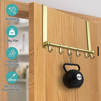 MGahyi 2Pcs Gold Over The Door Hooks, Over The Door Towel Rack | 6 Sliding Adjustable Hooks, Aluminum Sturdy Rustproof, No-Drilling Anti-Scratch, for Bathroom Bedroom Closet - color: 2Pcs-Gold