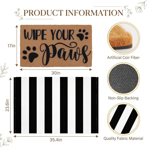 Arttown Welcome Front Coir Rug Door Mats Combo Set 17"x30"+24"x36" Wipe Your - color: Wipe Your Paws