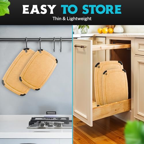 Dishwasher Safe Cutting Boards for Kitchen - Set of 2 Composite Wood Chopping Boards with Juice Groove, Non-Slip Grips, Non-Porous Surface, Heat Resistant Up to 350°F (14.5 x 11 and 11.7 x 9.3 Inch) - color: Natural