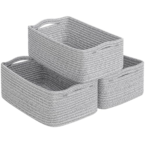 Goodpick 3-Pack Woven Baskets for Closet & Shelves, 11 x 7 x 4.5 in | Woven Baskets for Towels Fit Bedroom Lving Room, Small Baskets for Gift Empty, Dog Toy Basket for Pet, White & Gray - color: White & Gray, size: Small (11"L x 7"W x 4.5"H)