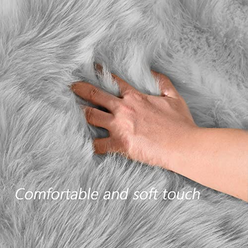 Latepis Faux Sheepskin Fur Rug 2x4 Feet Light Grey Fluffy Rugs Shag Furry Rug Small Area Rugs Carpet for Bedroom Living Room, Cushion - color: Grey, size: 2' x 4' (Sheepskin)
