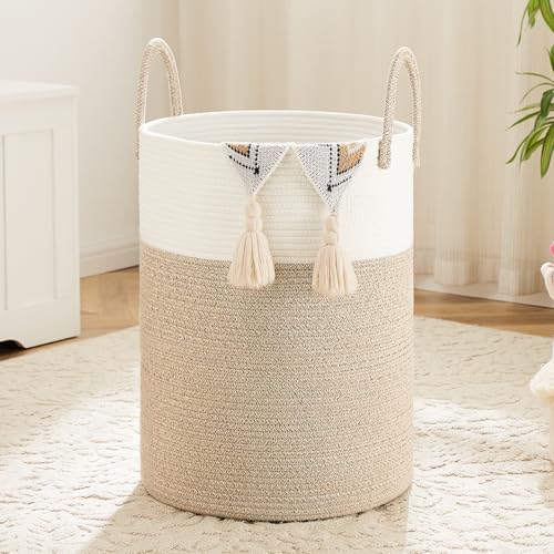 Artfeel Laundry Basket,Woven Cotton Rope Laundry Hamper,60L for Decor Storage of Dirty Clothes,Toys and Blankets in Bathroom,Baby Room and Living Room - color: Brown, size: 60L