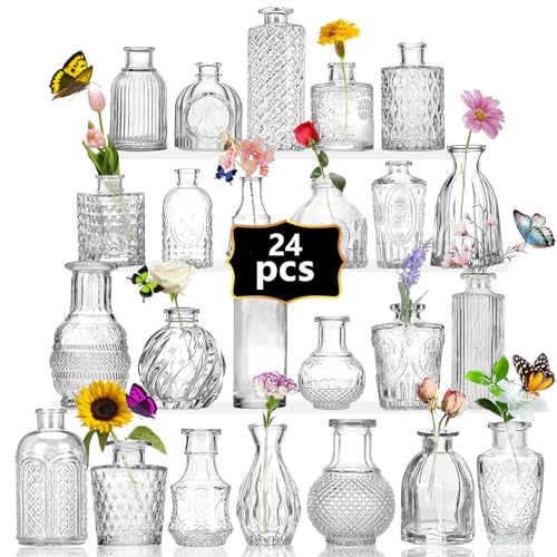 24PCS Mini Bud Vases As Wedding Centerpieces for Tables,Clear Bud Vases for Flowers,Small Flower Vases Suitable for Birthday Party,Anniversary,Wedding Reception,Baby Shower (Clear, 24PCS) - color: Clear, size: 24PCS