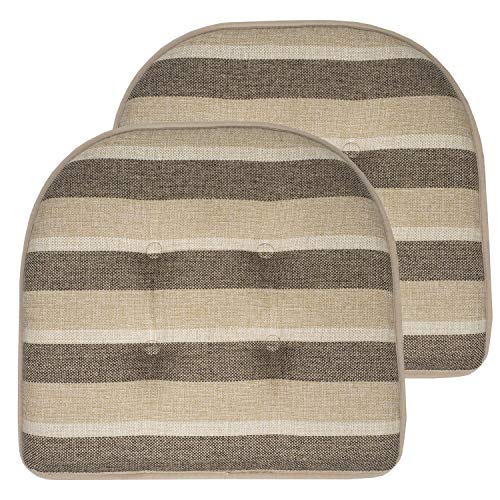 Sweet Home Collection Chair Cushion Memory Foam Pads Tufted Slip Non Skid Rubber Back U-Shaped 17" x 16" Seat Cover, 2 Count (Pack of 1), Bradford Beige/Brown - color: Bradford Beige/Brown, size: 2 Pack, style: Foam Pads