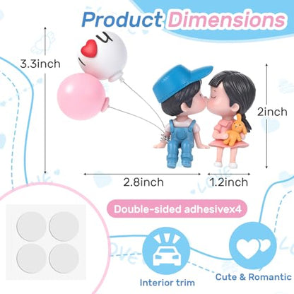 Lovely Couple Kiss Car Dashboard Decorations, Cute Cartoon Couple Figurine with Balloon, Resin Car Ornament Interior Accessories for New Car Gift Boys Girls