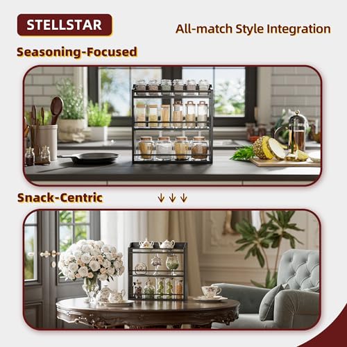 STELLSTAR Bamboo Spice Rack Wall Mount or Tabletop Holder, 3-Tier Shelf for Seasoning Bottles Organizer, Medicine Holder (Black) - color: Black