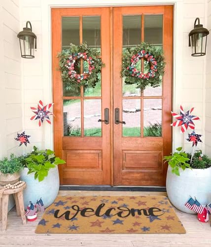 FGSS Patriotic 4th July Independ-Day Welcome-Door-Mats Holiday-Doormats - color: Red Blue Stars Welcome Mat