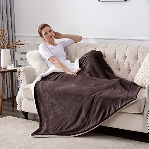 Sherpa Fleece Throw Blanket, Brown, 50x60 inches | Reversible Super Soft Luxurious Plush Blanket Throw Size - color: Brown, size: 50"×60"
