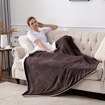 Sherpa Fleece Throw Blanket, Brown, 50x60 inches | Reversible Super Soft Luxurious Plush Blanket Throw Size - color: Brown, size: 50"×60"