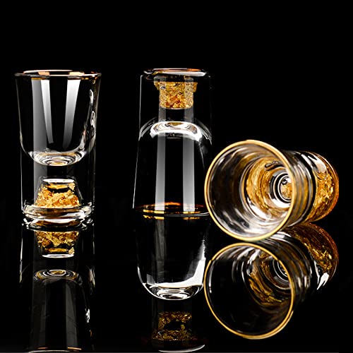 6 Pack 10ml (0.33 oz) Shot Glasses, Crystal Shot Glass Set | Shot Cups Decorated with 24K Gold Flakes for Whiskey, Tequila, Vodka, Mini Shot Glass Perfect for Party, Bar, Club - size: 6 Count (Pack of 1)