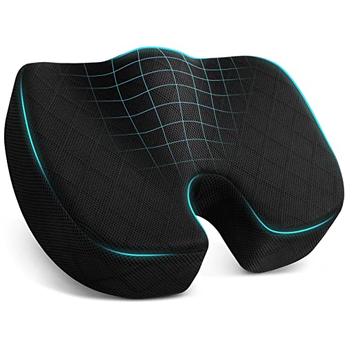 Office/ Car Seat Cushion, Non-Slip Sciatica & Back Coccyx Tailbone Pain Relief Chair Pad, Memory Foam Butt Pillow for Computer Desk, Wheelchair, Driving (Black) - color: Black, size: Large