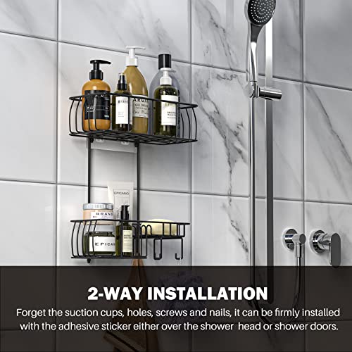 Epicano Shower Caddy Hanging,Large Capacity Shower Organizer,Black | Rustproof,Built-in Soap Dish & 4 Hooks for Loofahs,Suction & Adhesive Install,No Drilling Bathroom Shelves for Inside Shower - color: Matte Black
