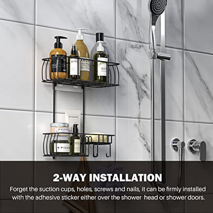 Epicano Shower Caddy Hanging,Large Capacity Shower Organizer,Black | Rustproof,Built-in Soap Dish & 4 Hooks for Loofahs,Suction & Adhesive Install,No Drilling Bathroom Shelves for Inside Shower - color: Matte Black