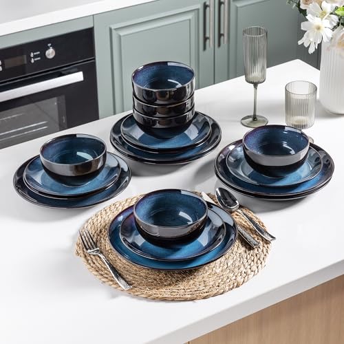 LERATIO Ceramic Dinnerware Sets for 4,Stoneware Coupe Plates and Bowls Sets,Highly Chip and Crack Resistant | Dishwasher & Microwave & Oven Safe Dishes set,Reactive Glaze Dinnerware- Service for 4 | Handmade Reactive Glaze Ceramic Dishes Set,Oven & Microw