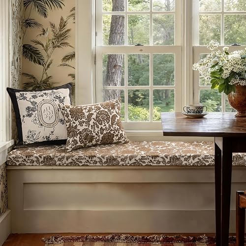 Custom Bay Window Cushion, Jacquard Chenille Window Seat Cushion, Customized Window Sill Seat Cushion, Bench Seating Foam Cushions for Indoor Furniture, Dining Room, Mudroom, Breakfast Nook, Anti-Cat - color: [Cotton Linen] - Light Gray