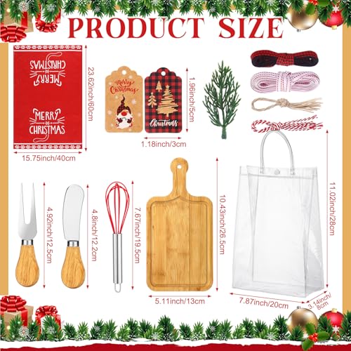 12 Set Christmas Charcuterie Board Gifts Bulk, Bamboo Mini Cheese Cutting Board Gifts with Spreader Knives Fork Towel Whisk for Xmas Gift Wedding Bridal Baby Shower (Long Handle,Light) - color: Light