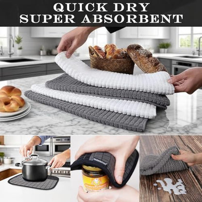 Oven Mitts and Pot Holders Sets 6pcs, Kitchen Oven Glove,High Heat Resistant 550 Degree Extra Long Oven Mitts and Potholders with Non-Slip Silicone Surface for Home Essentials (Grey) (Gray 2) - color: Gray 2