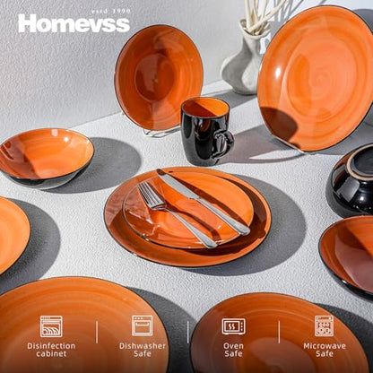 Stoneware Sonoma 56pc Dinnerware Set, Black + Speckled Spin Wash Orange - color: Orange
