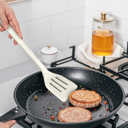 Silicone Cooking Utensils Set - 600°F Heat Resistant, Nonstick Kitchen Utensil Set with Spatulas, Spoons, Whisk, Tongs, BPA Free, Dishwasher Safe, Cream White - color: Cream White