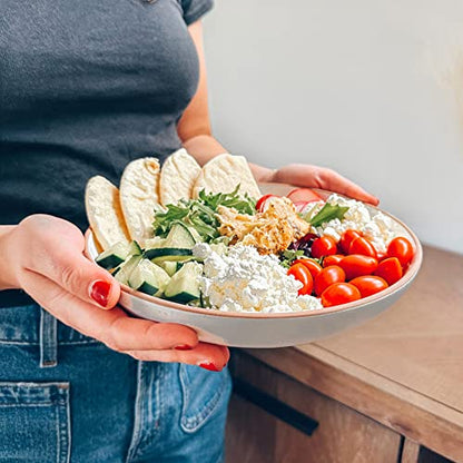 Mora Ceramic Large Pasta Bowls 30oz, Set of 4 - Serving, Salad, Dinner, etc Plate/Wide Bowl - Microwave, Oven, Dishwasher Safe Kitchen Dinnerware - Modern Porcelain Stoneware Dishes, Earl Grey - color: Earl Grey