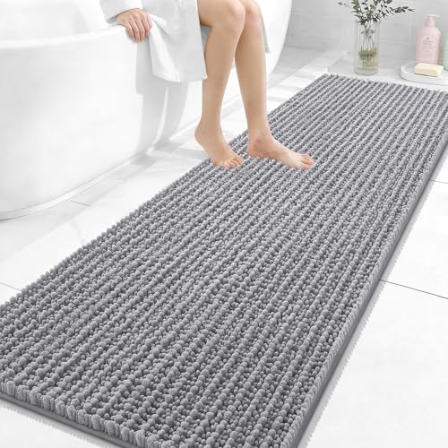 OLANLY Bathroom Runner Rugs 70x24, Thick Soft Absorbent Chenille Bath Rugs | Grey, Quick-Drying Rubber Backing, Long Shaggy Bath Mat, Machine Washable for Floor, Tub and Shower, Home Decor Accessories - color: Grey, size: 70" x 24"