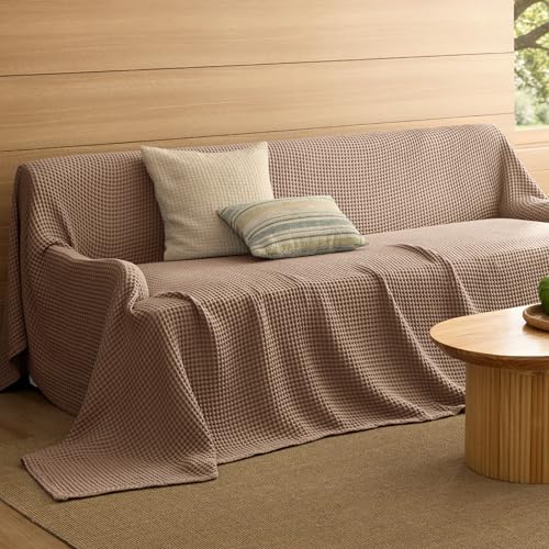 Bedsure Lightweight 100% Cotton Waffle Blanket, 120x94, Coffee Brown | Summer, Breathable, Soft, Comfort, Light, Thin, Textured, Bed, Couch, Sofa, Chair, Oversized King, Sheet Blanket, Cozy Gifts - color: Coffee Brown, size: Oversized King (120" X 94")
