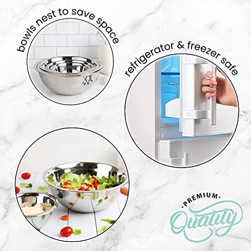 Stainless Steel Mixing Bowls Set, 5-Piece Meal Prep & Food Storage | .75, 1.5, 3, 4 & 5 Quart Metal Mixing Bowls Set for Prep, Serving, Baking & Food Storage, Ecofriendly, Dishwasher Safe - color: Silver