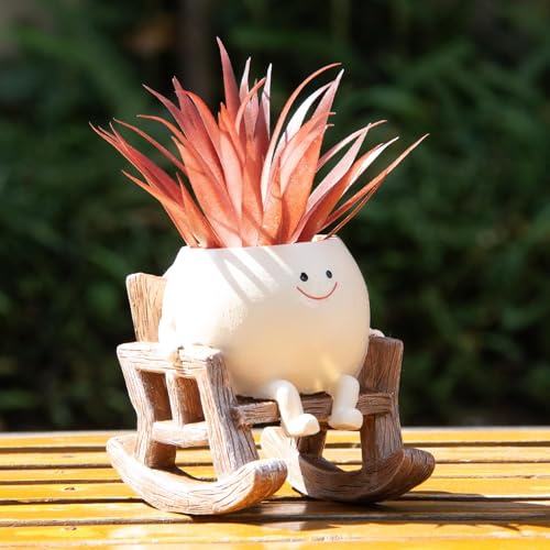 Smiley Face Planter Pot, Cute Resin Smile Face Flower Head Plant Pot, Creative Flower Pot for Indoor Outdoor Plants, Funny Home Decoration (Rocking Chair) - color: Rocking Chair