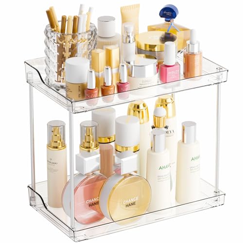 2 Tier Bathroom Counter Organizer,Tiered Bathroom Organizer for Makeup,Perfume,Beauty Products,Skincare Organizers Shelf,Vanity Storage Tray for Bedroom,Spice Racks for Kitchen Corner,Rectangle - style: Rectangular
