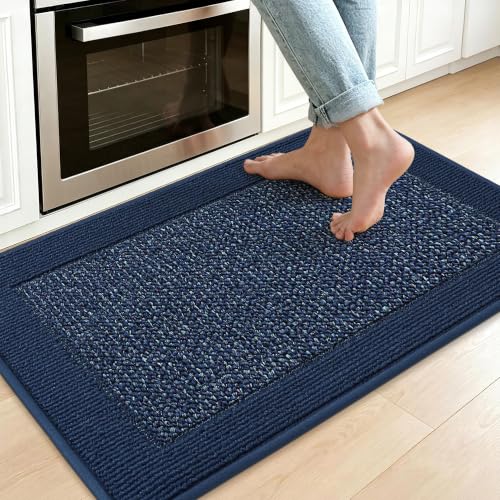BEQHAUSE Kitchen Rugs 24"x36", Non Slip Kitchen Floor Mats Washable, Blue | Kitchen Mats for Floor, Extra Absorbent and Stain Resistant Kitchen Runner Rugs for Laundry, Entryway, Hallway & Sink - color: Blue, size: 24" X 36" (Rectangular)