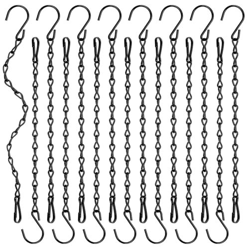 RAINFLOW 15PCS Hanging Plant Chain - Heavy Duty Hanging Basket Chain | Black Metal Chains for Hanging Plants, Birdbaths, Bird Feeders, Lanterns, Baskets, Indoor Outdoor Garden Decor
