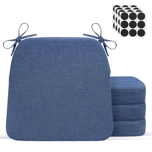 Chair Cushions for Dining Chairs - 17" x 16" x 2" D-Shaped Indoor Seat Cushions - Non Slip Chair Pads with Removable Ties and Washable Cover Set of 4 - Chair Leg Pads Included - Blue - color: Navy Blue, size: Pack of 4