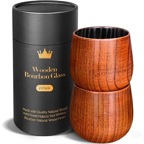 The Original Charred Wooden Bourbon Drinking Glass, Bourbon Gifts for Men | 10 oz Charred Wooden Old Fashioned Glass Birthday Whiskey Gifts for Men, Dad or Brother Wooden Whiskey Glasses(2 Pack) - color: 2 Pack Charred