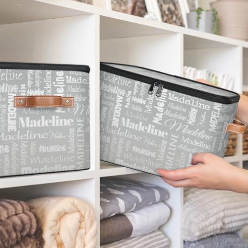 Custom Storage Basket with Name, Personalized Keepsake Box, Grey | Foldable Fabric Gradient Large Memory Bin with Handle Lid Lightweight Waterproof Dustproof, 14"L x 10.2"W x 10.4"H - color: Option 11