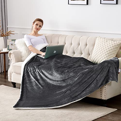 Sherpa Fleece Throw Blanket, Reversible Super Soft Luxurious Plush Blanket Throw Size, Dark Grey, 50"x60" | Reversible Super Soft Luxurious Plush Blanket Throw Size - color: Dark Grey, size: 50"×60"