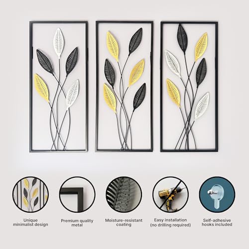 Large Framed Tree of Life Metal Wall Art Set of 3 – Modern Minimalist Black Metal Wall Decor for Living Room, Bedroom & Office – Luxury Accent Wall Panels for Above Bed (Each Panel 11.8 x 27.5 In)