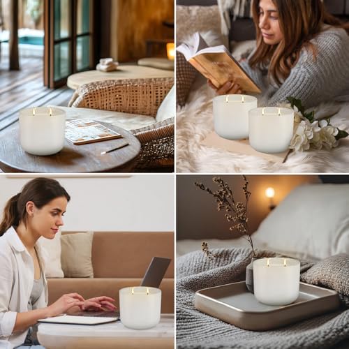2-Pack Citronella Candles in White Ceramic Jars - 2 Cotton Wicks, Citronella Oil with Elegant White Pillar Design Perfect for Outside Patio, Camping & Garden, Summer Gifts for Indoor Home - color: White