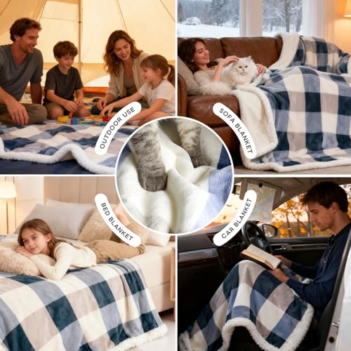 PU MEI Sherpa Fleece Throw Blanket 80" x 90" Full/Queen Reversible Plush Fluffy Extra Large Big Blanket Lattice Flannel Blankets for Sofa Couch Bed (Grey-Soft Blue, 80"*90") - color: Grey-blue, size: 80"*90"