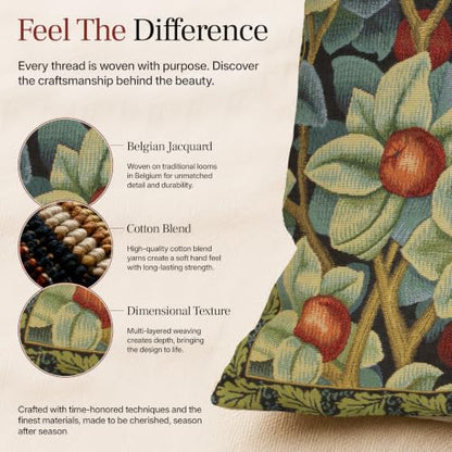 William Morris Orange Tree Tapestry Throw Pillow Cover 18 x 18 in - color: Black William