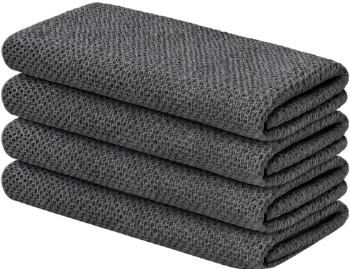 100% Cotton Waffle Weave Kitchen Towels, 4 Pack Dish Cloths for Washing Dishes, Ultra Soft Absorbent Dish Towels, Quick Drying Kitchen Rags, 13x28 Inches, Dark Grey - color: Dark Grey, size: 13 x 28 - 4 Pack