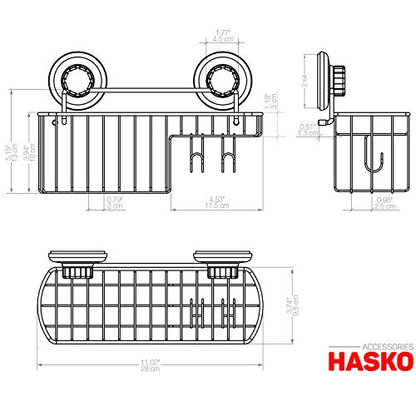 HASKO Shower Caddy Suction Cup, Shower Shelf with Soap Dish and Hooks Organizer, Suction Bathroom Shelf for Storage, Wall Mounted Basket (Polished Stainless Steel SS304) - color: Silver (1 Pack)