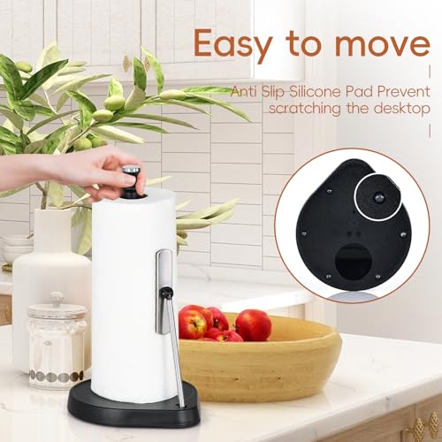 Dailyart Paper Towel Holder Countertop with One Hand Tear, Tension Arm - color: Matte Black