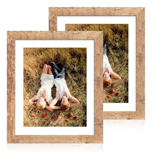 iRahmen 10x12 Picture Frame with Mat 8x10 - High Definition Tempered Glass Wooden Photo Frames for Tabletop Display and Wall Mounting (Rustic Brown, Set of 2) - color: Rustic Brown, size: 10X12