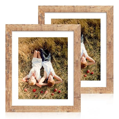 iRahmen 10x12 Picture Frame with Mat 8x10 - High Definition Tempered Glass Wooden Photo Frames for Tabletop Display and Wall Mounting (Rustic Brown, Set of 2) - color: Rustic Brown, size: 10X12