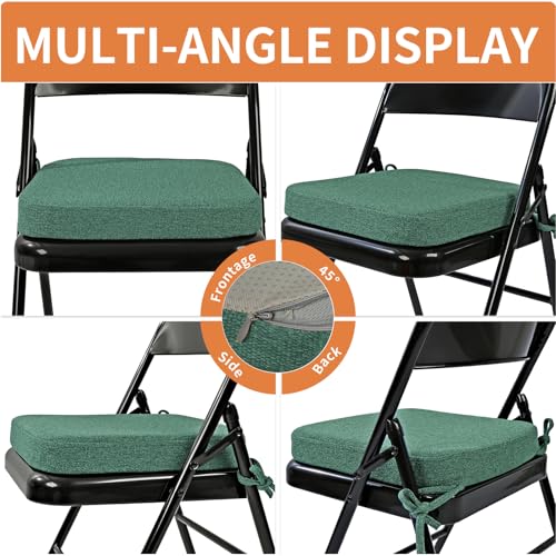 SINOSSO Memory Foam Chair Cushion for Folding Chair 1 Pcs, Thickened 2" Square Kitchen Chair Pad with Ties, Indoor Non-Slip Dining Chair Seat Cushion (1 Piece, Green) - color: Green