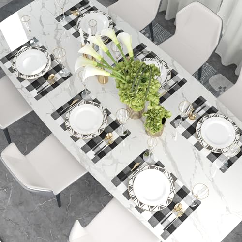 Black & White 2 Side Cotton Buffalo Check Placemats Set of 4 Heat Resistant Dining Table Place Mats for Kitchen Table, 12 x 18 inches - color: Plaids Black & White, size: Rectangular Placemats 12" x 18"